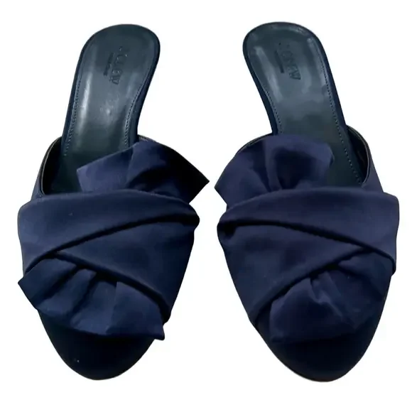 J. Crew Collection Blue Size 8 Mules Satin Wedges Slip On Heel Shoes - Picture 5 of 14